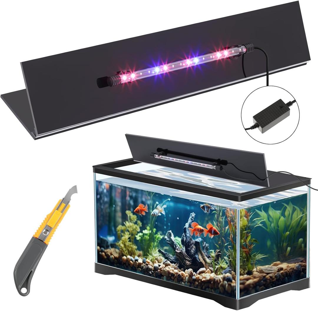 Juexica Aquarium Lids Acrylic Canopy with LED Light 29 x 11.38 x 0.28 Inch for 20/29/37 Gallon Without Center Brace Aquariums Cover Fish Tank Lid with a Hook Knife, Black