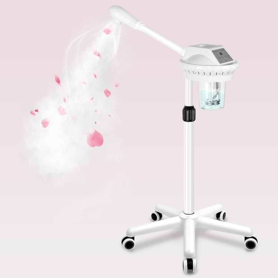 Facial Steamer Professional for Deep Cleansing and Hydration, Face Steamer for Estheticians with Adjustable Height, Spa Ozone Steamer on Wheels, Suitable for Home and Beauty Spa Salon Use