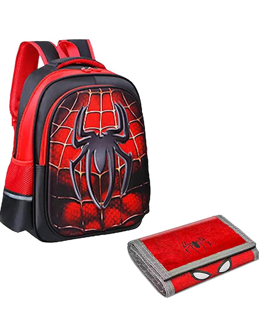 Children’s Spidey Backpack and Wallet Gift Set for Kids – 12”x16”x6” Backpack with 5”x10” Kids Wallet - Cloth School Bag for Boys and Girls