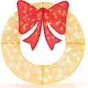 Tangkula 48 Inch Lighted Christmas Mesh Wreath, Pre-Lit Festive Wreath w/Large Bow & 200 LED Bulbs, Hooks & Zip Ties Included, Weatherproof Festive Decoration for Indoor Outdoor (Red)