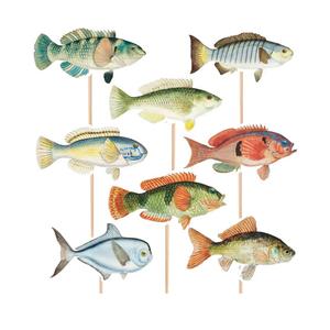 20pcs Fishing Cupcake Topper, Baby Shower Gone Fishing Party Decorations, Bass Party Picks Cake Toppers for Fisherman Birthday Retirement Fishing Tournament Seafood Feast Cake Decor
