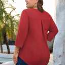 Siddhe Womens Plus Size Tops Button 3/4 Sleeve V Neck Blouses Dressy Casual Tunic Tops for Curvy Women Loose Fit XL-5XL (Red)