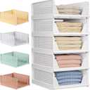 5 Pack Folding Closet Organizers Storage Box, Stackable Storage Bins, Plastic Drawer Basket Closet Storage for Wardrobe Cupboard Kitchen Bathroom Office 5L (White)