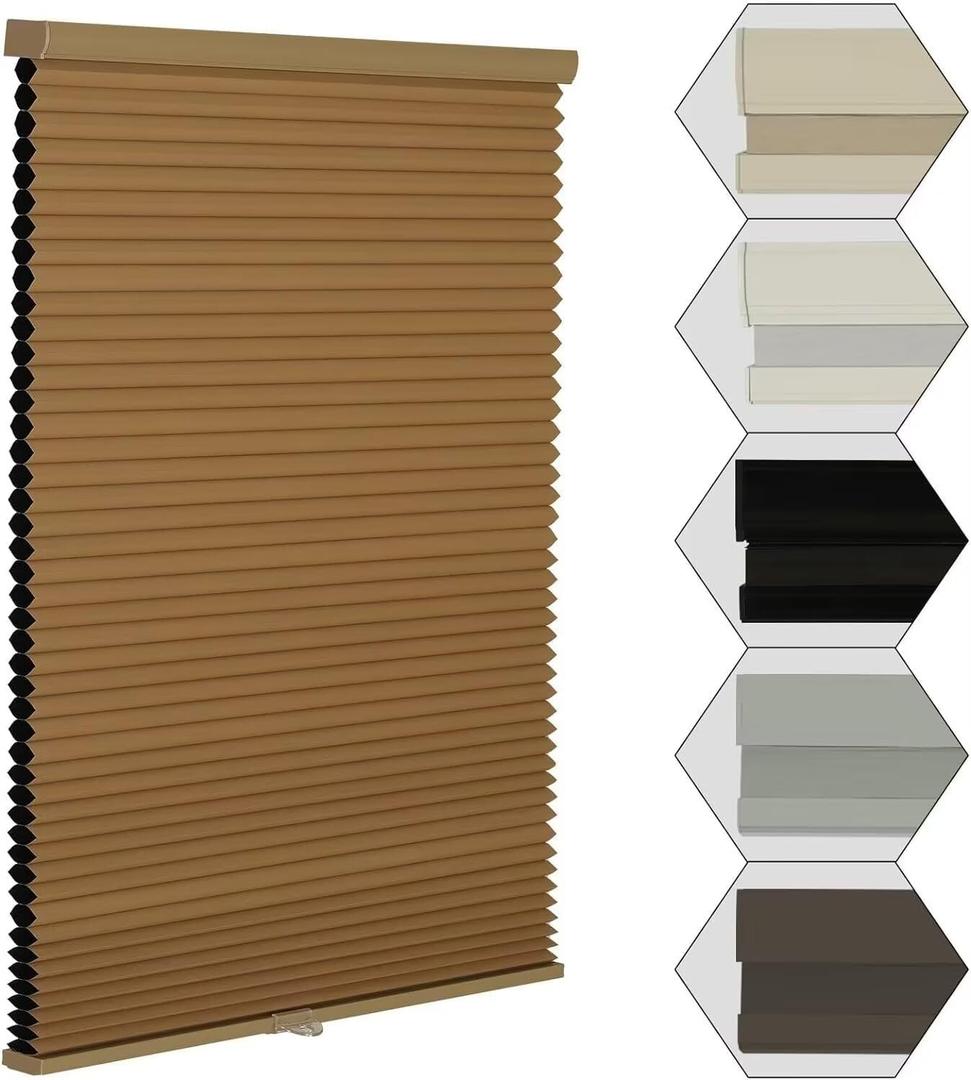 MYshade Cordless Blackout Window Blinds & Shades Pull Down Room Darkening Window Shades Light Blocking Honeycomb Cellular Shade for Indoor Windows Easy to Install 43 inch Wide, H72 Light Brown Blinds