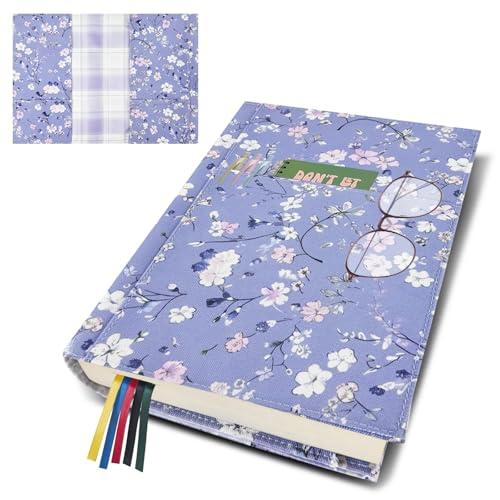 QRZIQRZ Adjustable Book Cover Protector for Paperbacks,Waterproof Soft Canvas Fabric Book Cover with Pockets Bookmark,Double Side Print Book Dust Jacket Covers for Hardcover Book Lovers Gift