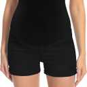 Foucome Maternity Denim Shorts Over Bump Ripped Distressed Folded Hem Blue Jean Shorts Comfy Summer Pregnancy Shorts (Large, 138# Black)