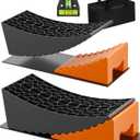 RV Leveling Blocks Ramp Kit, 2 Packs Camper Leveler System for Travel with Two Chocks, 2 Anti-Slip Mats, 1T Bubble Level and Carry Bag, Up to 35000 LBS, Easier & Faster to Level Camper-Orange