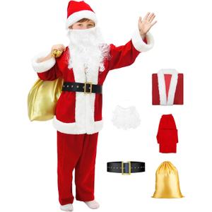 Boys Santa Suit Santa Claus Costume for Kids Christmas Santa outfit for Kids Velvet Santa Costume for Boys (Large, Red)
