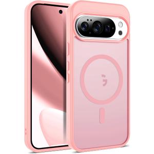 Compatible with Google Pixel 10 Case & Google Pixel 10 Pro Case with Magnetic [Compatible with Mag-Safe] Translucent Matte Phone Cases with Anti-Fingerprint Tech, Pink