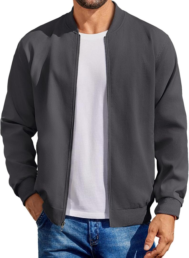 COOFANDY Men's Cotton Bomber Jacket Lightweight Flight Jackets Casual Softshell Varisty Jacket (Dark Grey, Large)