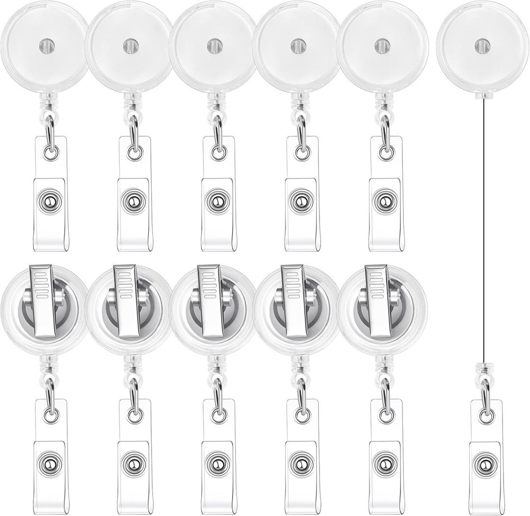 30 Pieces Retractable Badge Reels with Swivel Alligator Clip, Badge Reels Holder Badge Reel Clips for Nurse Teacher Office(Translucent Clear)