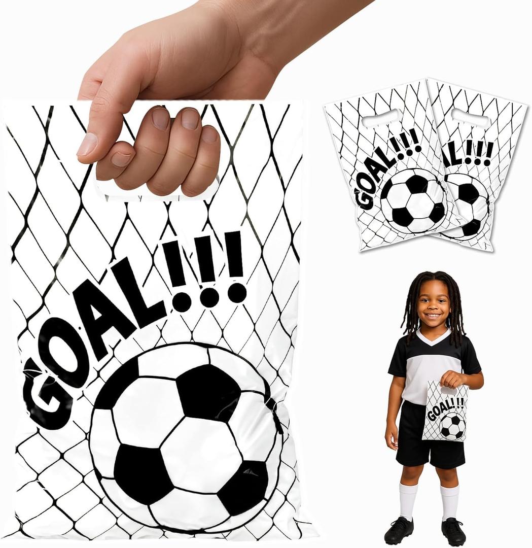 4 x smrtcol Soccer Party Favor Bags with Handles50 Pack White Football Theme Gift Bag for Kids, Sports Birthday Goodie Bags for Candy, Toys & Party Supplies