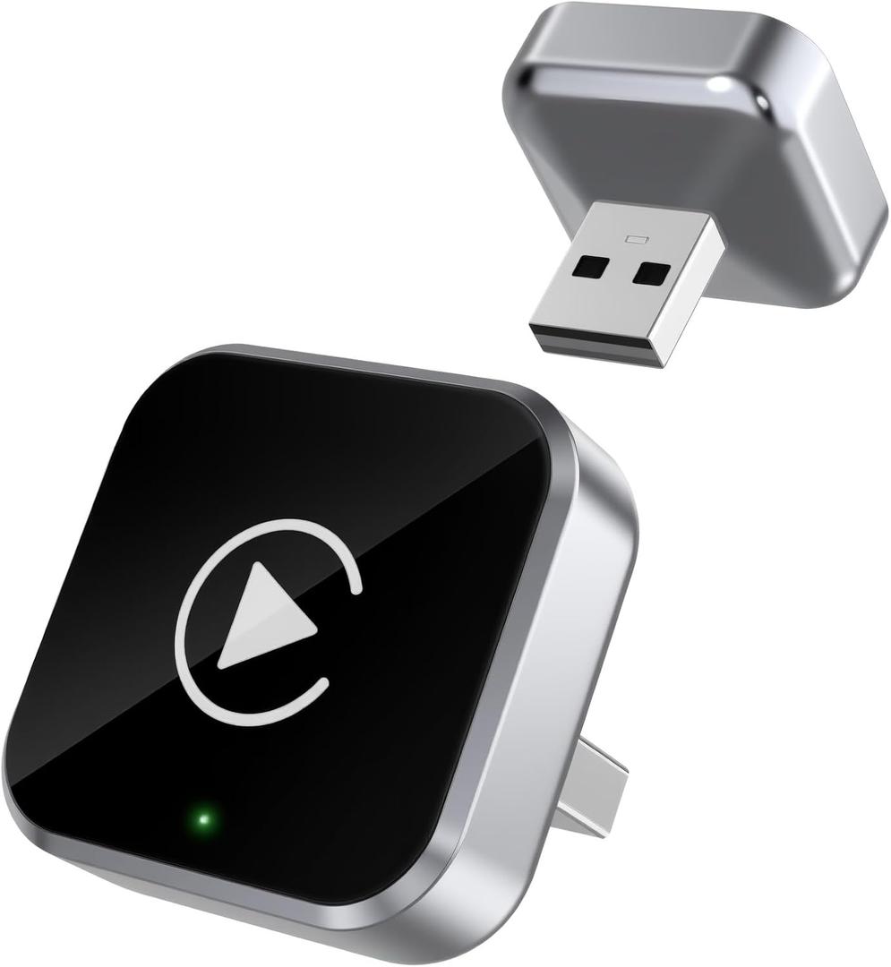 Wireless CarPlay Adapter & Android Auto Dongle, Shiny SilverFast Auto-Connect, Compact Plug & Play Wireless CarPlay Converter for iPhone & Android, USB/USB-C, No Delay, Seamless Reconnection