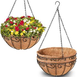 Legigo 3 Pack 12 Inch Metal Hanging Baskets for Plants Outdoor- Round Wire Hanging Planters Basket with Coconut Coir Liner, Hanging Flower Pot for Outdoor Plants Flowers Garden Decorations