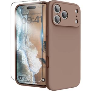 iPhone 17 Pro Case, Liquid Silicone Cover with Camera Protection Anti-Scratch Soft Microfiber Lining Shockproof Protective Phone Case for iPhone 17 Pro 6.3", Light Brown