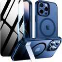 Magnetic Case for iPhone 14 Pro Max with Privacy Screen Protector & Folding Kikstand [Compatible with MagSafe],Soft Shockproof Phone Case Protective Bumper Cover for iPhone 14 ProMax,Blue