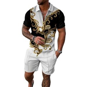 Mens short sets outfits 2 piece Summer Tracksuit Short Sleeve Polo men's shirt and short sets summer outfits for men, 3XL