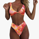 geluboao Bikini Set for Women Solid V Neck Knot Front Push Up High Leg Thong Two Piece Swimsuit Size M