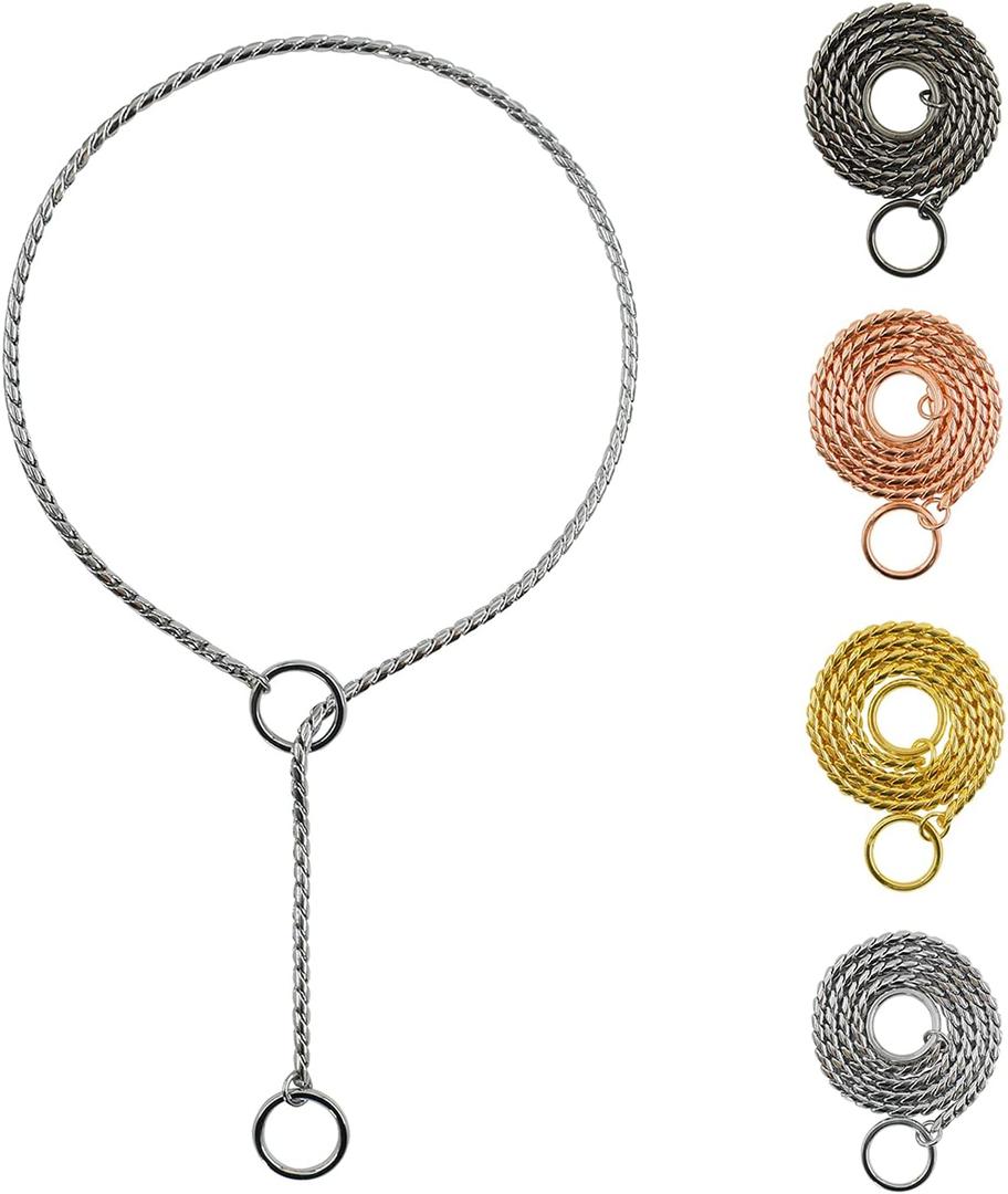 Heavy Duty Dog Choke Collar Slip Dog P Chain Snake Collar Plating Anti-Rust Dog Training Collars for Small Large Dogs Black/Gold/Silver/Rose Gold 15.5in-29.5in (29.5in, Silver)