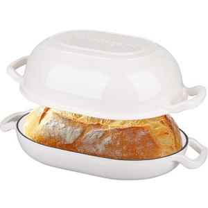 Enameled Cast Iron Sourdough Bread Oven, Dutch Oven, Loaf Cast Iron Bread Pan for Homemade Bread Baking, Meatloaf Pan with Lid, 7QT, White