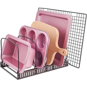 Toplife 10+ Bakeware Organizer Rack for Kitchen Bakeware, Cookware, Dinnerware, Cutting Boards, Plates, Pot and Pan Lids (Brown)