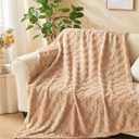 NEWCOSPLAY Super Soft Twin Blanket Brown Premium Silky Flannel Fleece 3D Checkered Lightweight Bed Blanket All Season Use (Brown Checkered, Twin(60"x80"))