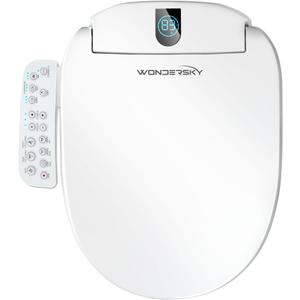 Round Bidet Toilet Seat, Smart Heated Toilet Seat with Warm Water and Dryer, Soft Close Bidet Seat with Adjustable Temperature, Stainless Steel Nozzle