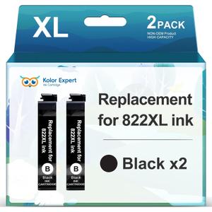Remanufactured 822XL Ink Cartridge Replacement for 822XL 822 XL T822XL Black for Workforce Pro WF-3820 WF-4820 WF-4830 WF-4833 WF-4834 Printer (2 Black)