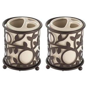 iDesign Vine 3 Divided Sections for Bathroom or VanitySet of 2Vanilla/Bronze Toothbrush Holder