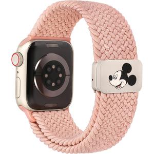 Braided Cartoon Magnetic Clasp Band Compatible with Apple Watch Bands 46mm(Series 11 10)/49/45/44/42mm(Series 3 2 1) Women Men, Stretchy Elastic Nylon Woven Strap for iWatch Series 11 10 9 8 7 6 5 4 SE/Ultra 3 2 1 (Nude Pink)