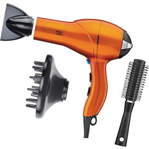 Infiniti PRO CONAIR Hair Dryer with Diffuser, Professional AC Motor, Tourmaline Ceramic Technology Blow Dryer, Includes Concentrator and Blowout Brush, Orange