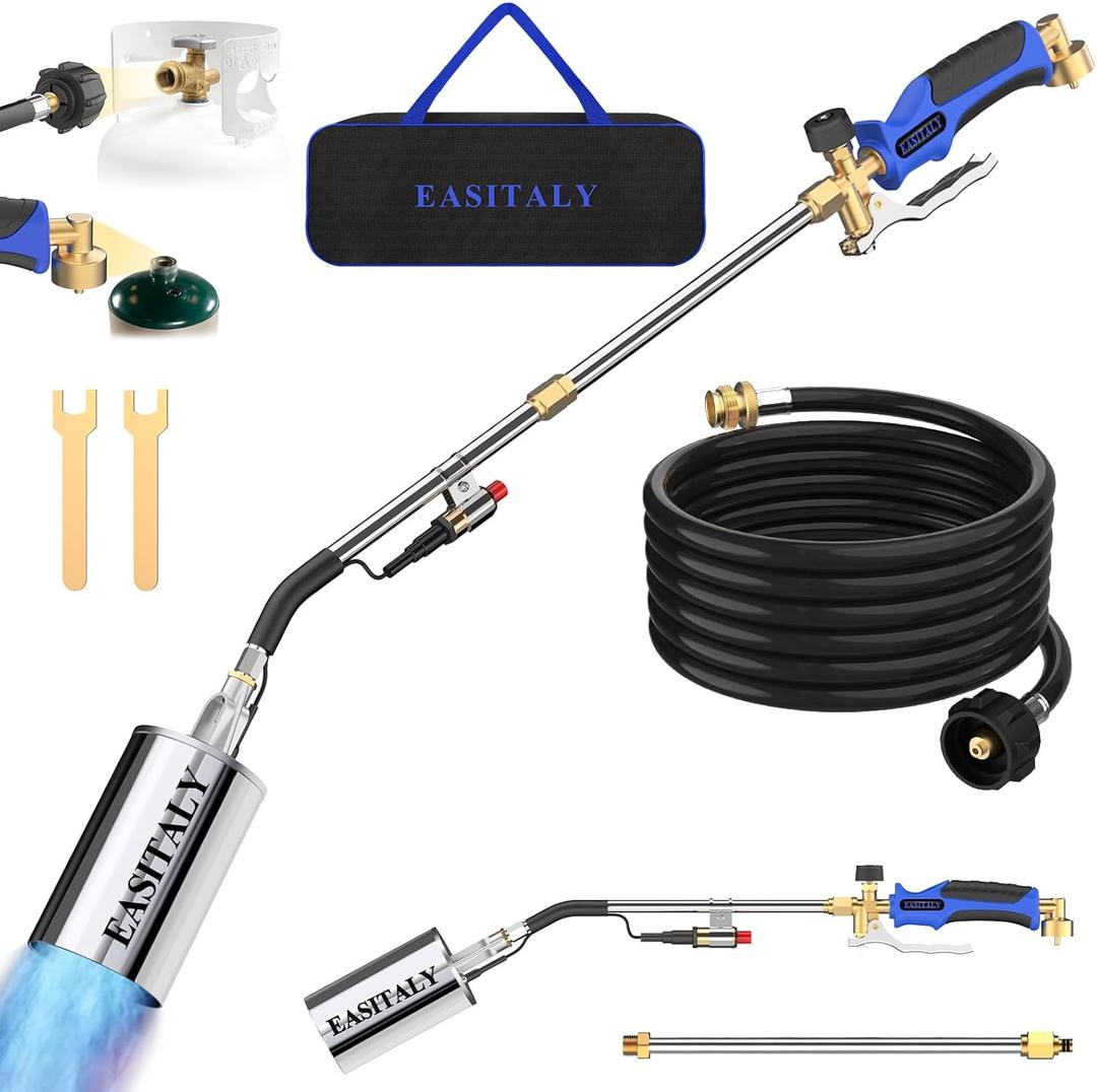 Propane Torch Weed Burner Kit, 35" High Output with 12.5FT Hose and Storage Bag, Heavy Duty Blow Torch Flamethrower with Long/Short Mode for Flame Weeding, Ice Melting, Roofing, Road Marking