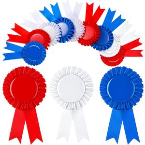 12 Pcs Blank Award Ribbons 1st 2nd 3rd Place Rosette Ribbons Blue Red White First Second Third Place Participation Medal for Sports Events Classroom Winners Certificate Prizes