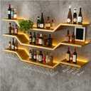 31.5in Modern LED Wine Rack Wall Mounted, 3-Tier Floating Bar Shelves with Wine Glass Rack, Large Hanging Liquor Shelf Wall Mounted, for Home Bar Dining Room Cafe Decorative (Gold, 31.5in/80cm)