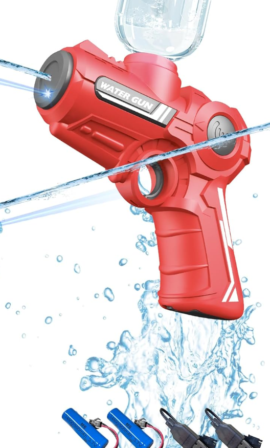 Electric Water Gun, 2 Pack One-Button Automatic Squirt Guns Pistols for Kids & Adults, 26Ft Range Soaker Water Guns Toy for Swimming Pool Party Games Outdoor Summer Activity (Red+Blue)