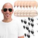 Thiccywoov 18 Pcs Bald Cap with Sunglass Set Makeup Bald Wig Cap Halloween Cosplay Party Costume Accessories for Men Women Adults