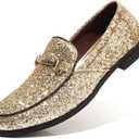COSIDRAM Men's Glitter Dress Shoes Metallic Sequins Tuxedo Luxury Gold Buckle Loafers Slip-on Wedding Party Shoes,10.5