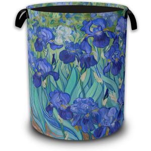 Vintage Irises Laundry Basket,Laundry Hamper Waterproof Oxford Cloth Tote Bag,Clothes Storage Bucket Decorative Toy Organizer for Bathroom Bedroom 16" x 20.8"