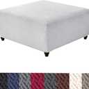 HFCNMY Ottoman Cover,Stretch Knitted Jacquard Square Ottoman Cover Thick Ottoman Slipcover Square Washable Storage Foot Stool Cover with Elastic Bottom White Medium