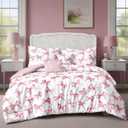 Nanko Pink and White Duvet Cover Set Full Size, Elegant Bow Print Pattern, Soft Microfiber Comforter Bedding Cover with Zip Ties - Modern Luxury Bed Romantic Bedroom Decor for Women Teen, 3Pcs 80 x90