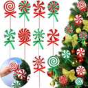Wettarn 10 Pcs, 8.7 Inch Tree Picks Lollipop Candy Picks Christmas Tree Picks with Ribbon Christmas Tree Decorations for Xmas Tree Topper Home Vase Party Ornaments(Red Green)