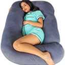 Pharmedoc Pregnancy Pillows, U-Shape Full Body Pillow -Removable Cover Jumbo Size - Gray - Pregnancy Pillows for Sleeping - Body Pillows for Adults, Maternity Pillow and Pregnancy Must Haves, Gray Blue 