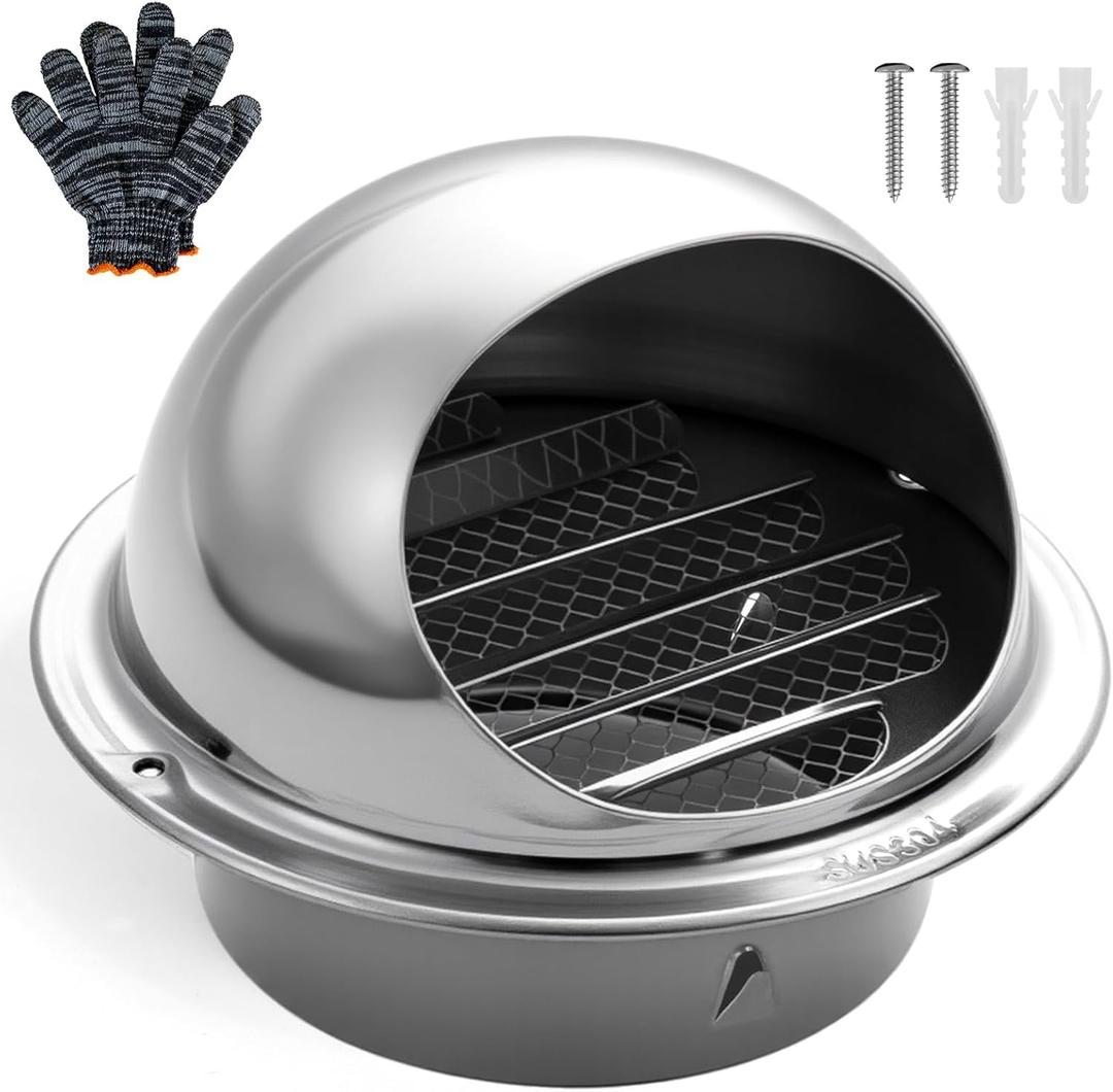 Dryer Vent Cover Outside, 4 inch Stainless Steel Round Dryer Exhaust Vent, Outdoor Vent Cover with Built-in a Fly Screen for Bathroom, Air, Office, Home, Hvac System