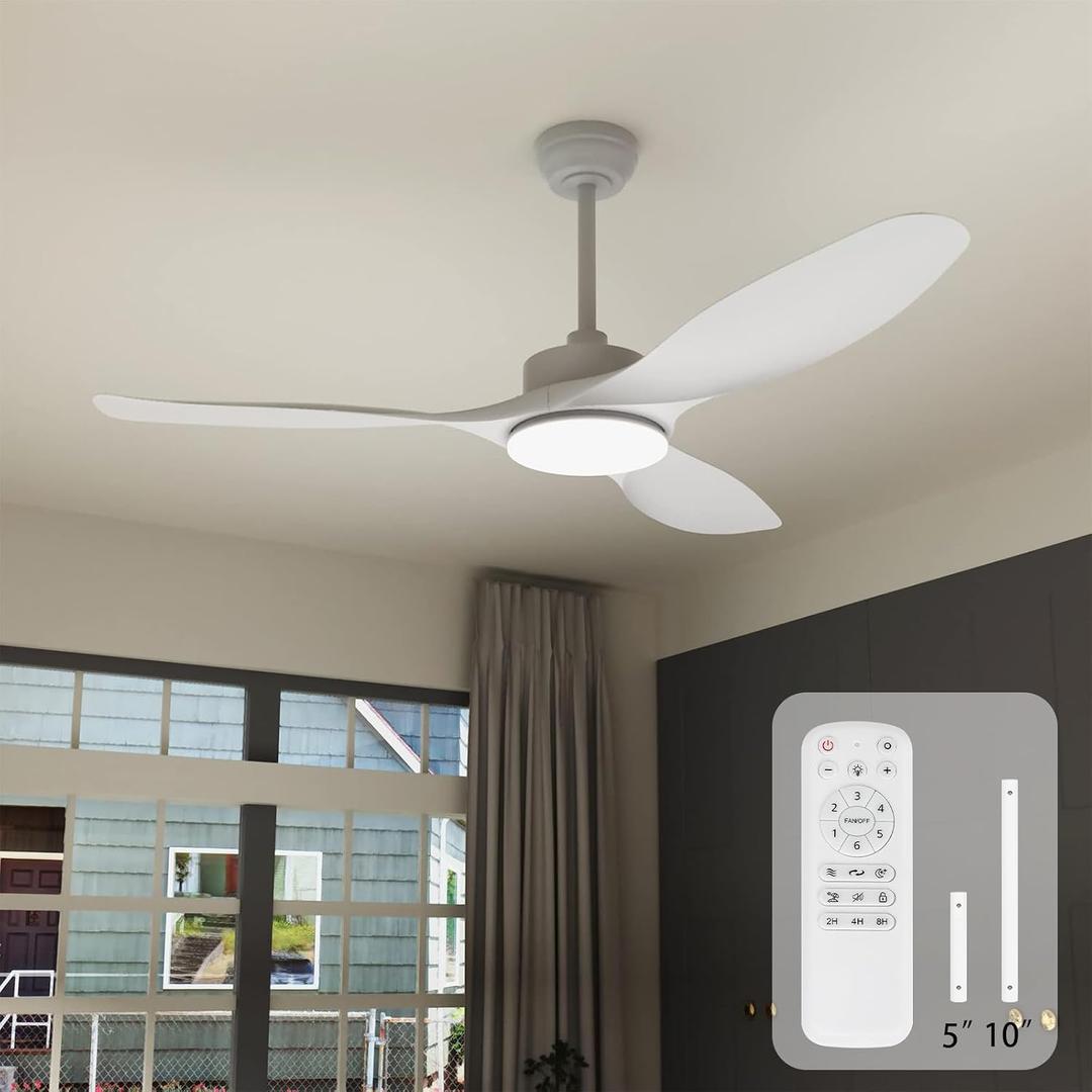 52 Inch Ceiling Fans with Lights Remote Control,White Sloped Mount Ceiling Fan 22W Dimmable LED Light,3 Reversible Blades,DC Motor 6 Speed Ceiling Fan for Bedroom Living Room Home Office