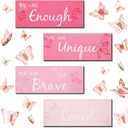 Blulu 4 Pcs Butterfly Inspirational Quotes Wooden Wall Decor and 3D Butterfly Wall Decor Girls Room Inspirational Gift for Teen Girls Women Room Nursery Bedroom Bathroom (Pink)