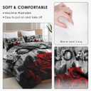 WeCozy Queen Size Comforter Set with 2 Pillowcases, Red Rose Flower 3 Pcs Bedding for Kids and Adults, Summer Vintage Woodboard Soft Comforter Set for Bedroom Bed Decor (Multi 4)