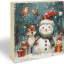 Winter Decor Wood Block Signs - Winter Snowman Table Desk Decor 5 x 5 Inches - Rustic Winter Decorations For Home Bathroom Bedroom Kitchen Party - Gifts For Family Friends - B02