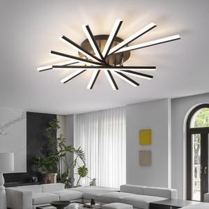 JAYMP 7 Lights Linear Modern Ceiling Lamp 41.3 inch Dimmable Led Semi Flush Mount Black Ceiling Light Fixture for Bedroom Dining Room Kitchen Island Living Room, 7 Lights, Large