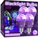 4 Pack A19 LED Black Light Bulbs,9W (100W Equivalent) E26 Base Dimmable Black Lights, UVA Level 385-400NM, Halloween Light BulbsGlow in The DarkFluorescent Poster, Body Paint,Neon Glow Party