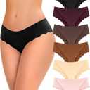 FINETOO 6 pack Seamless Underwear for Women Sexy Low Rise Hipster Wave Edge No Show Bikini Panties Womens Cheeky Size M Brown